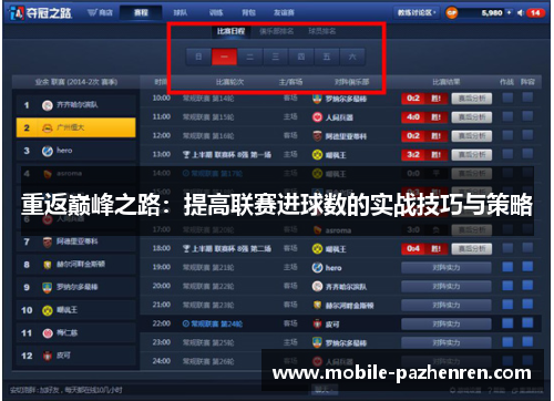 重返巅峰之路:提高联赛进球数的实战技巧与策略 重返巅峰之路:提高联赛进球数的实战技巧与策略